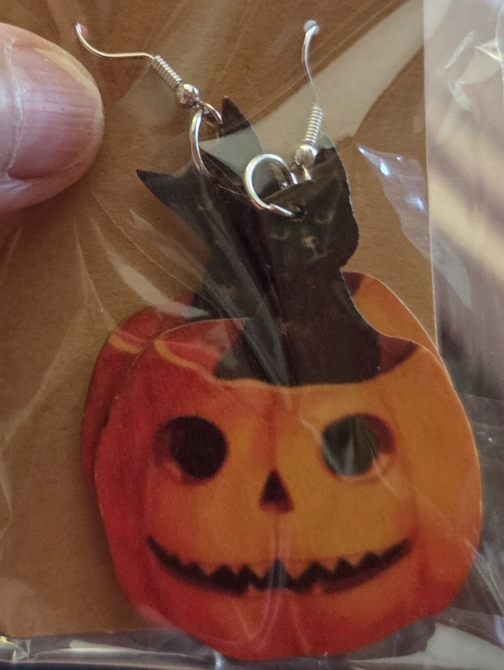 Halloween Pumpkin & Cat Drop Earrings - Orange/Black